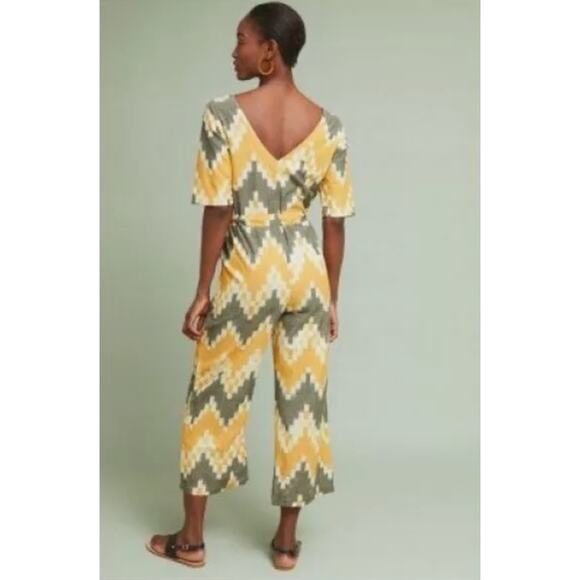 Anthropologie The Odells Bento Jumpsuit Short Sleeve V Neck Chevron NWT XS - Picture 3 of 12